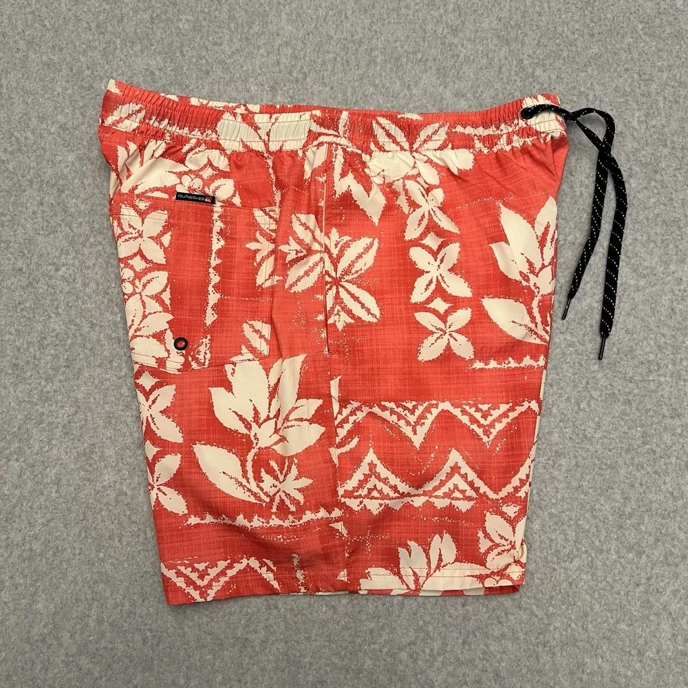 Quicksilver Swim Trucks Men Large Red AOP Geometric Floral Drawstring Surf Beach